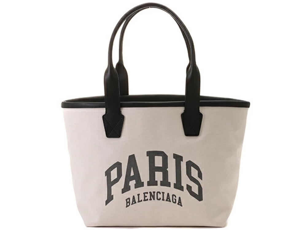 Balenciaga Tote Bag Cities Paris Jumbo Beige Cream Black Canvas Calfskin